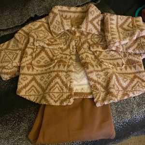 Brown pants size large joggers with a medium size half sweater in good condition